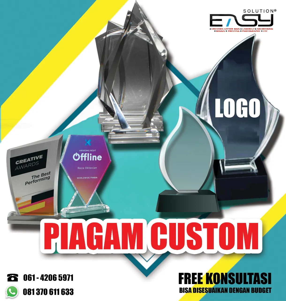Piagam dan plakat akrilik custom di Medan